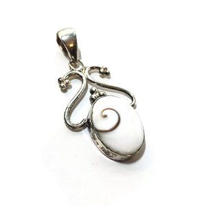 Sterling Silver 2” Shiva Eye Gemstone Pendant. White Stone W/ Swirl. .925 Charm.